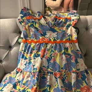 Vibrant Floral Mini Dress with Orange Accents